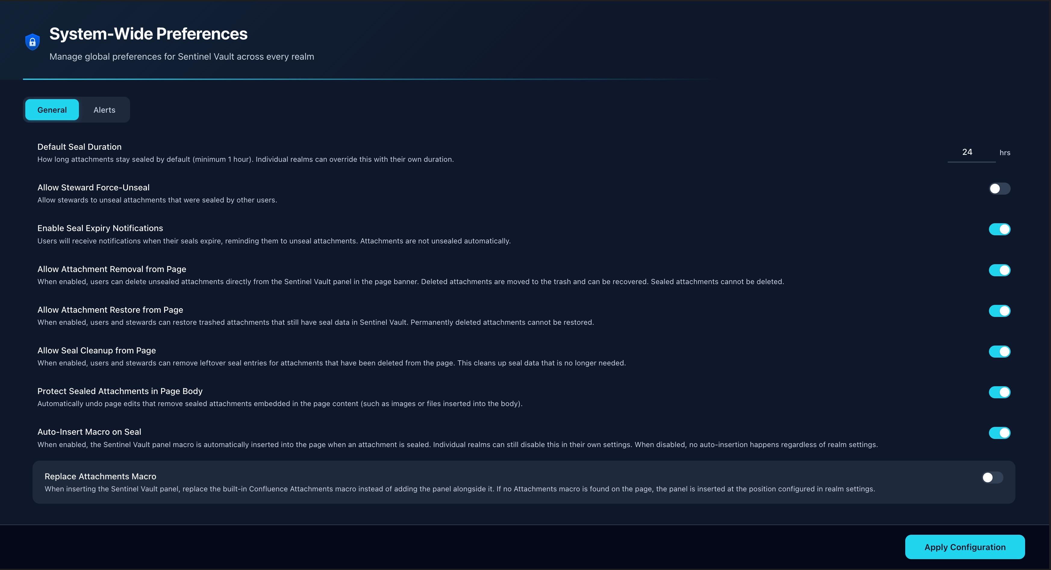 Steward Console showing global settings