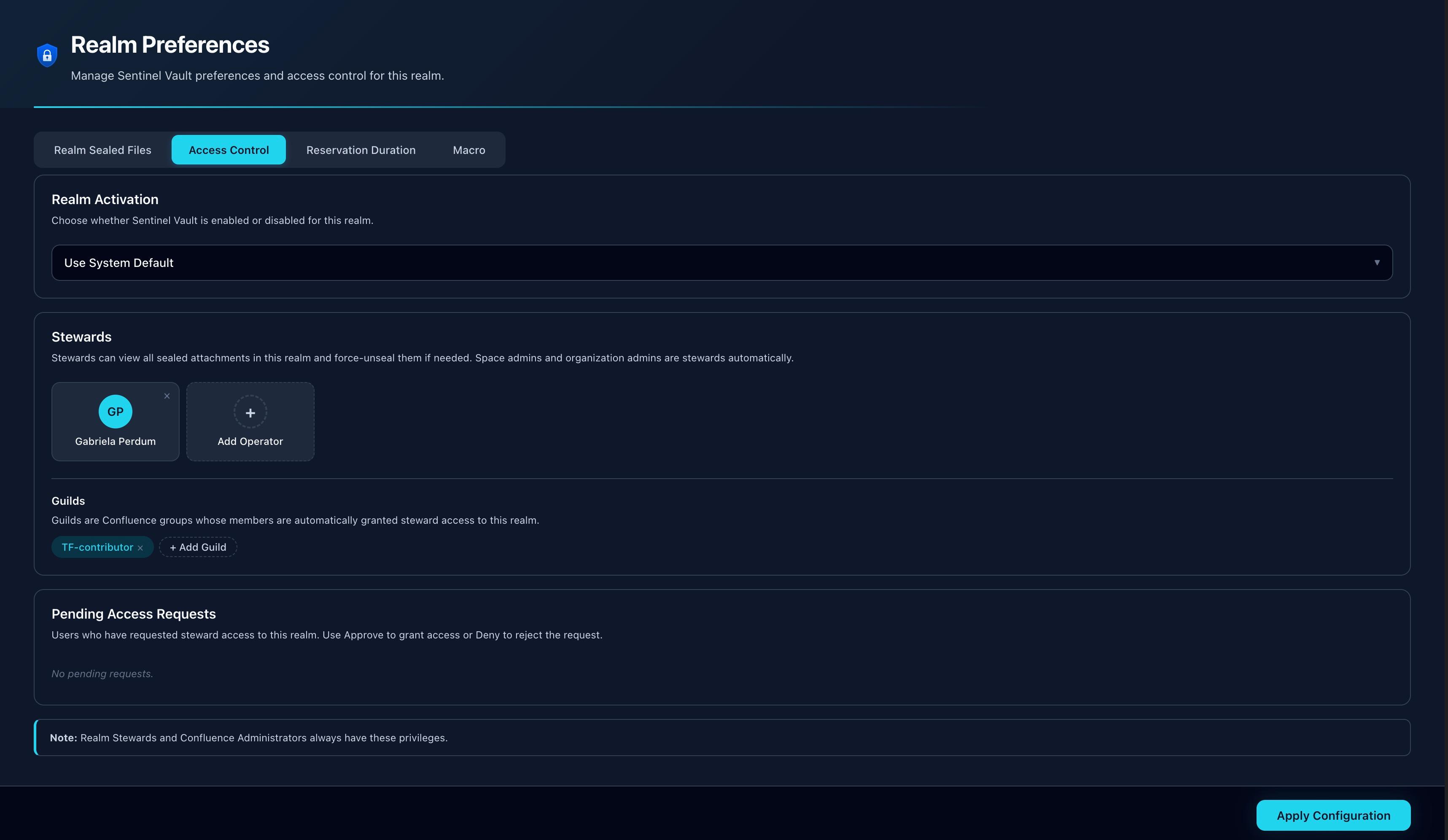Realm Console showing Access Control settings